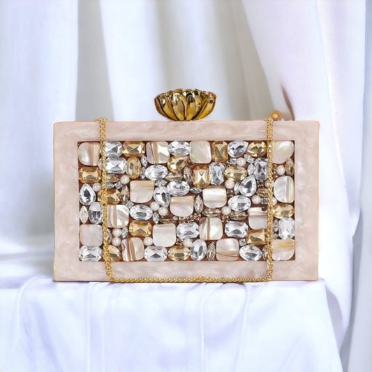 Off-White Resin Clutch with Embellishment