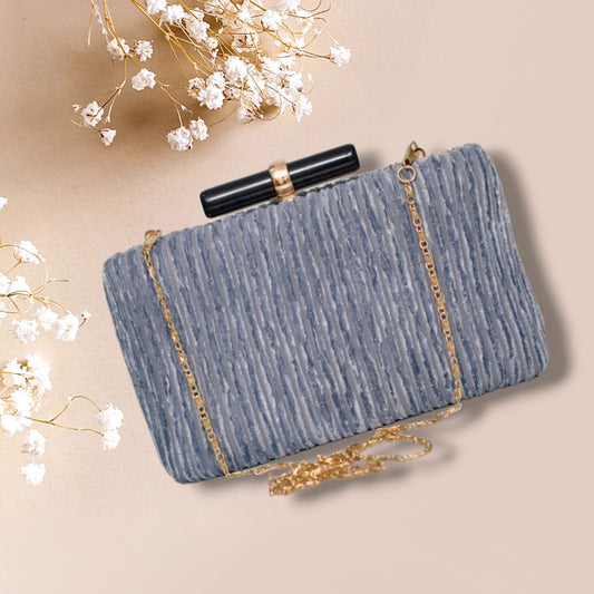 Grey Velvet Clutch Bag