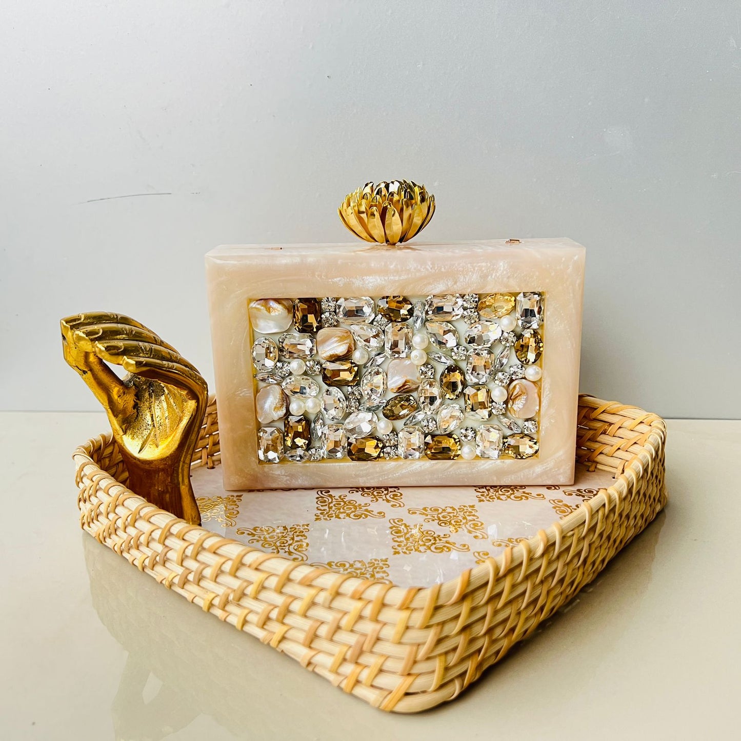 Off-White Resin Clutch with Embellishment