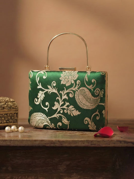 Emerald Brocade Clutch with Handle