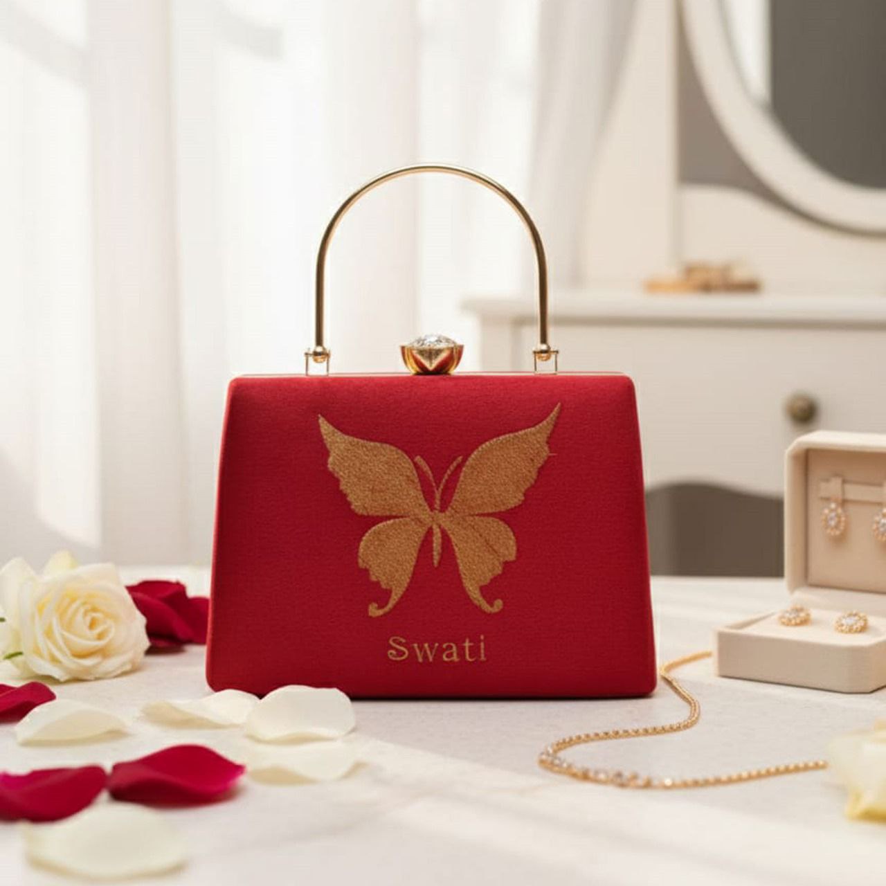 Red Suede Velvet D2 with Handle