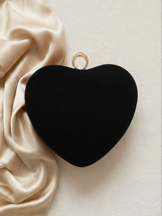 Black velvet heart-shaped clutch without name or initial
